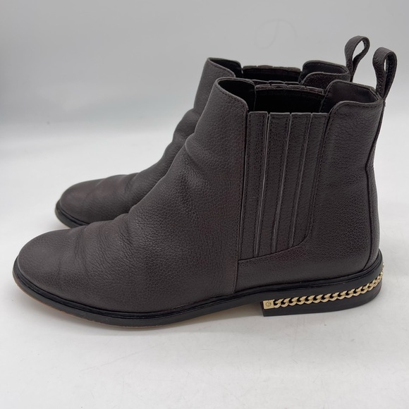 Michael Michael Kors Sabrina Gold Chain Pebbled Leather Chelsea Boot Dark Brown - Picture 6 of 11